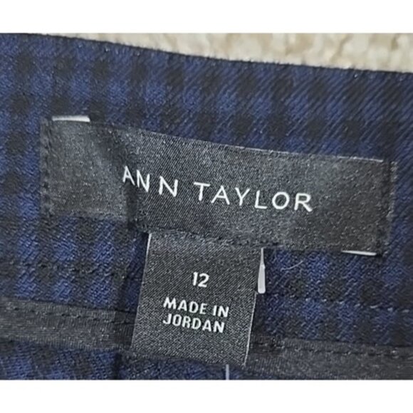 Ann Taylor The Chelesa Pants Skinny Leg Ankle High Rise Blue & Black Check Sz 12 - Picture 9 of 12